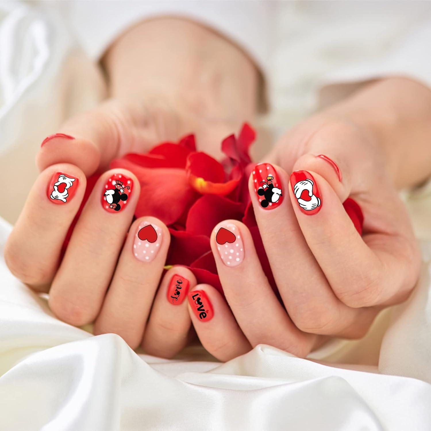 8Pcs Mouse Nail Stickers Decals, 3D Self Adhesive Mouse Love XOXO Heart Cute Cartoon Nail Art Stickers DIY Nail Stickers Valentine’s Day Gifts Birthday Wedding Party Supplies for Women Girls Kids