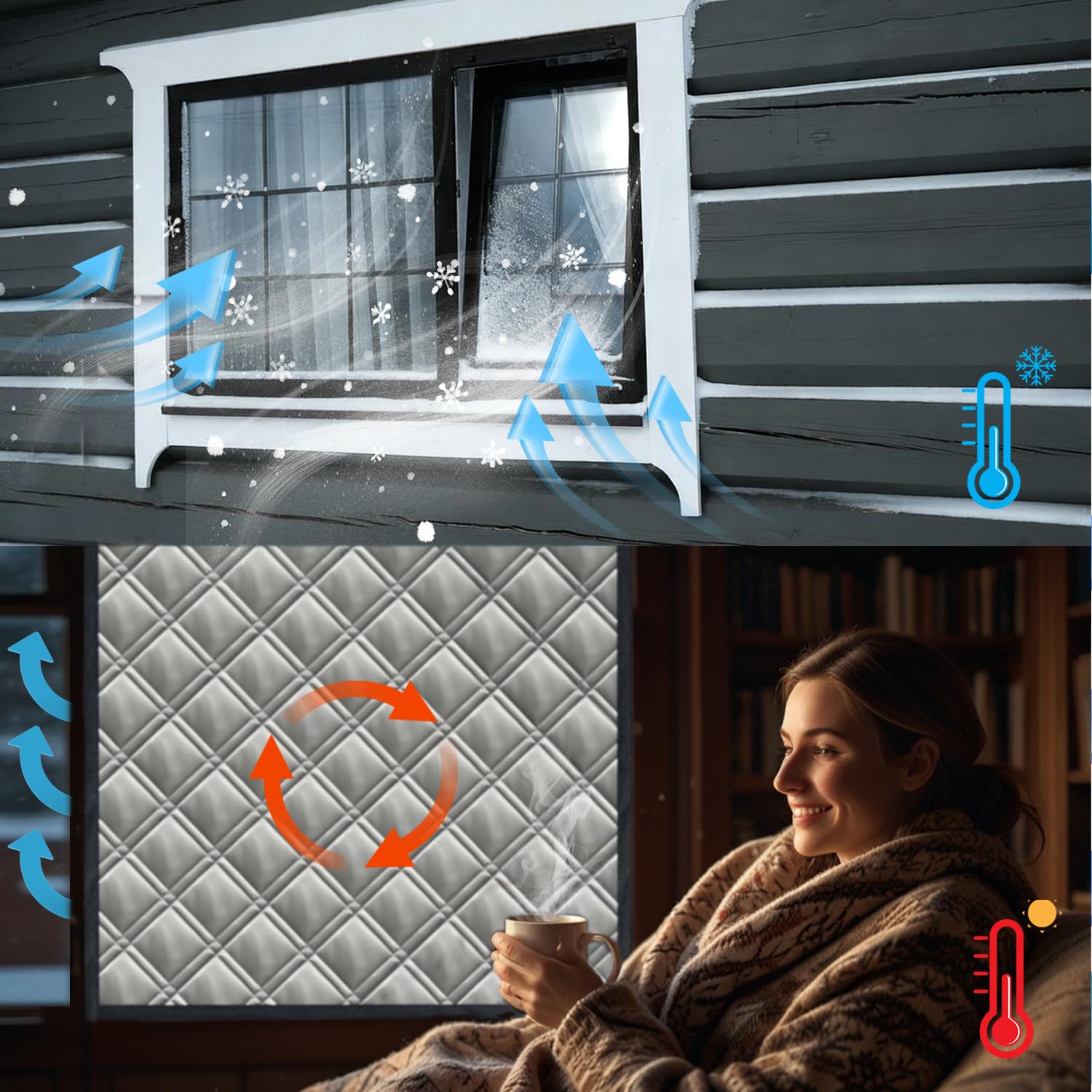 Aozzy Thermal Insulated Window Cover Max adjustable size 59*79,3 layer thickened Window Insulation Kits to Keep Cold or Heat Out,Windproof Noise,Blackout,Suitable for Old Windows to Save Heating Costs - Image 2