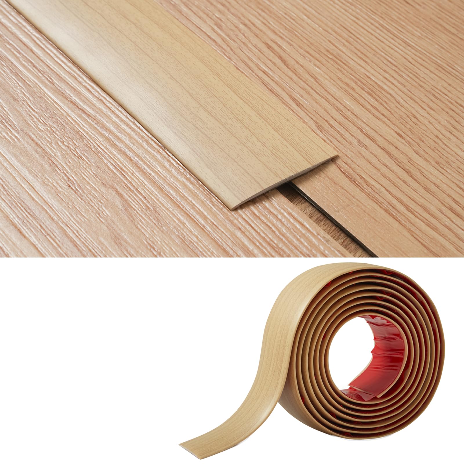 PVC Floor Transition Strip(5cm Wide × 2mm Thick) Laminate Floor Cover Strips Self Adhesive Door Bar Divider Strip Flat Flooring Edge Joining Trim,(1.2M, Beige Oak Grain) — image 1