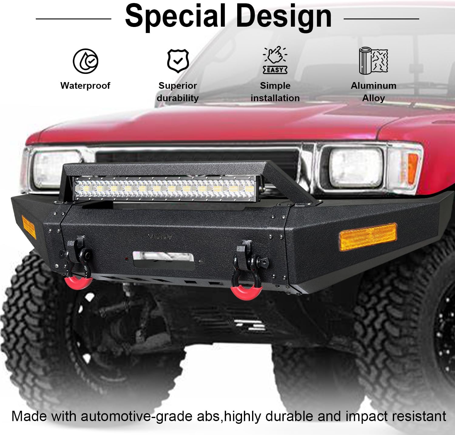 Front Bumper with Winch Plate + 144W Aluminum Light Compatible with Toyota 1989 1990 1991 1992 1993 1994 1995 Pickup Trucks