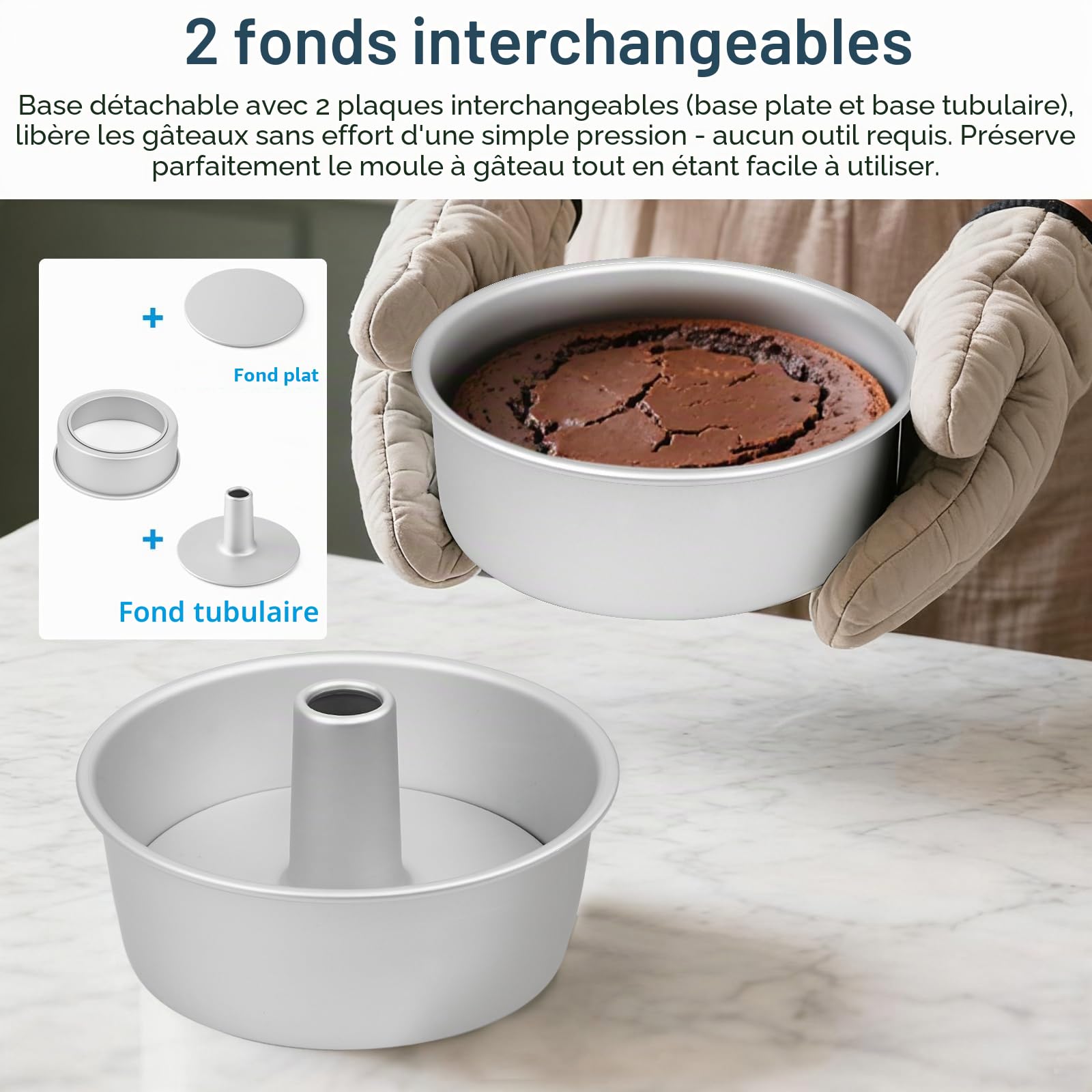 Moule à Gâteau Rond en Aluminium Anodisé, double base amovible, Ø 23 cm x H 8,3 cm, Argenté