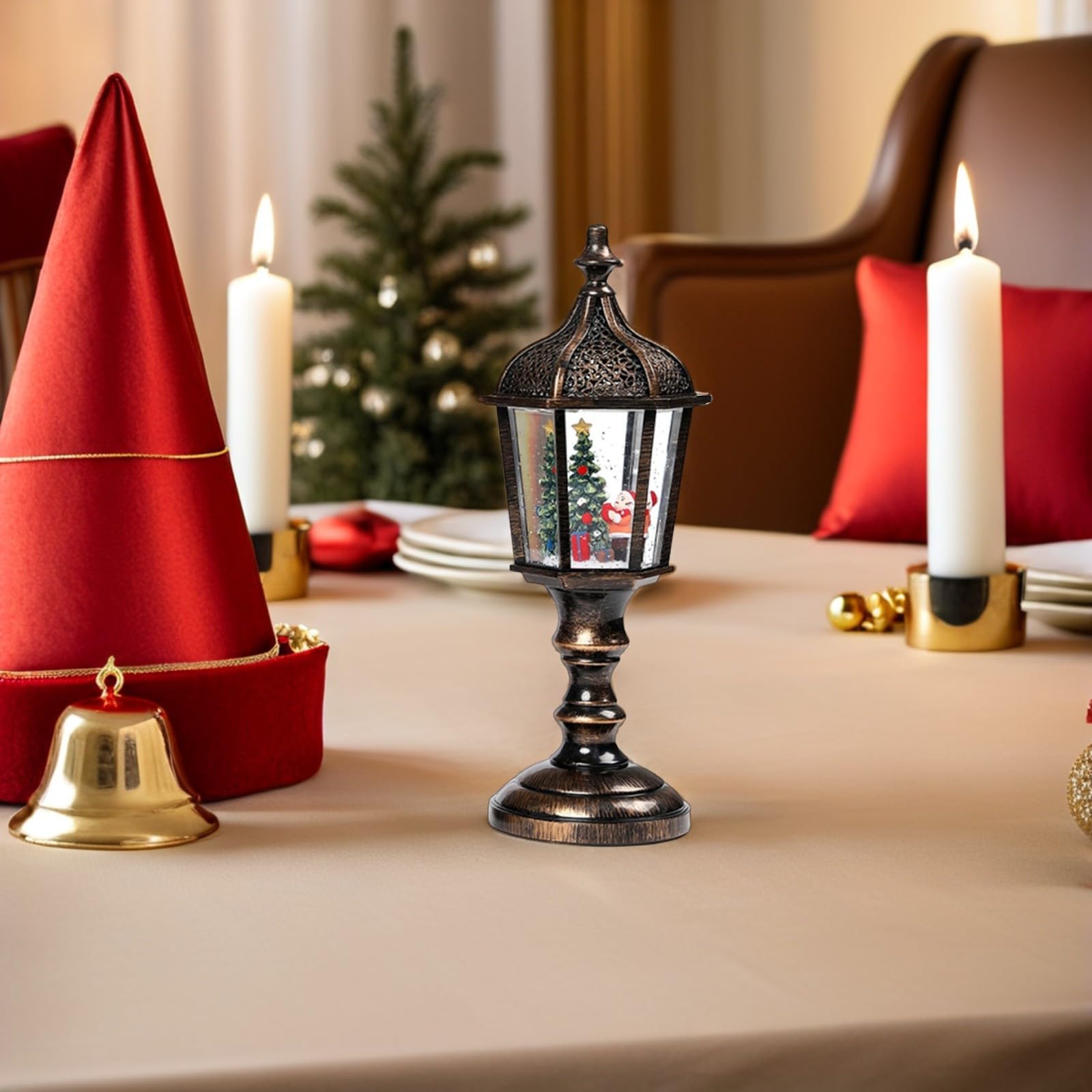 Operitacx 2 Pezzi Lanterna Natalizia a Globo di Neve Musica, Decorazione Luminosa in Resina e PVC, Alimentazione USB, Artigianato Robusto per Casa e Ufficio
