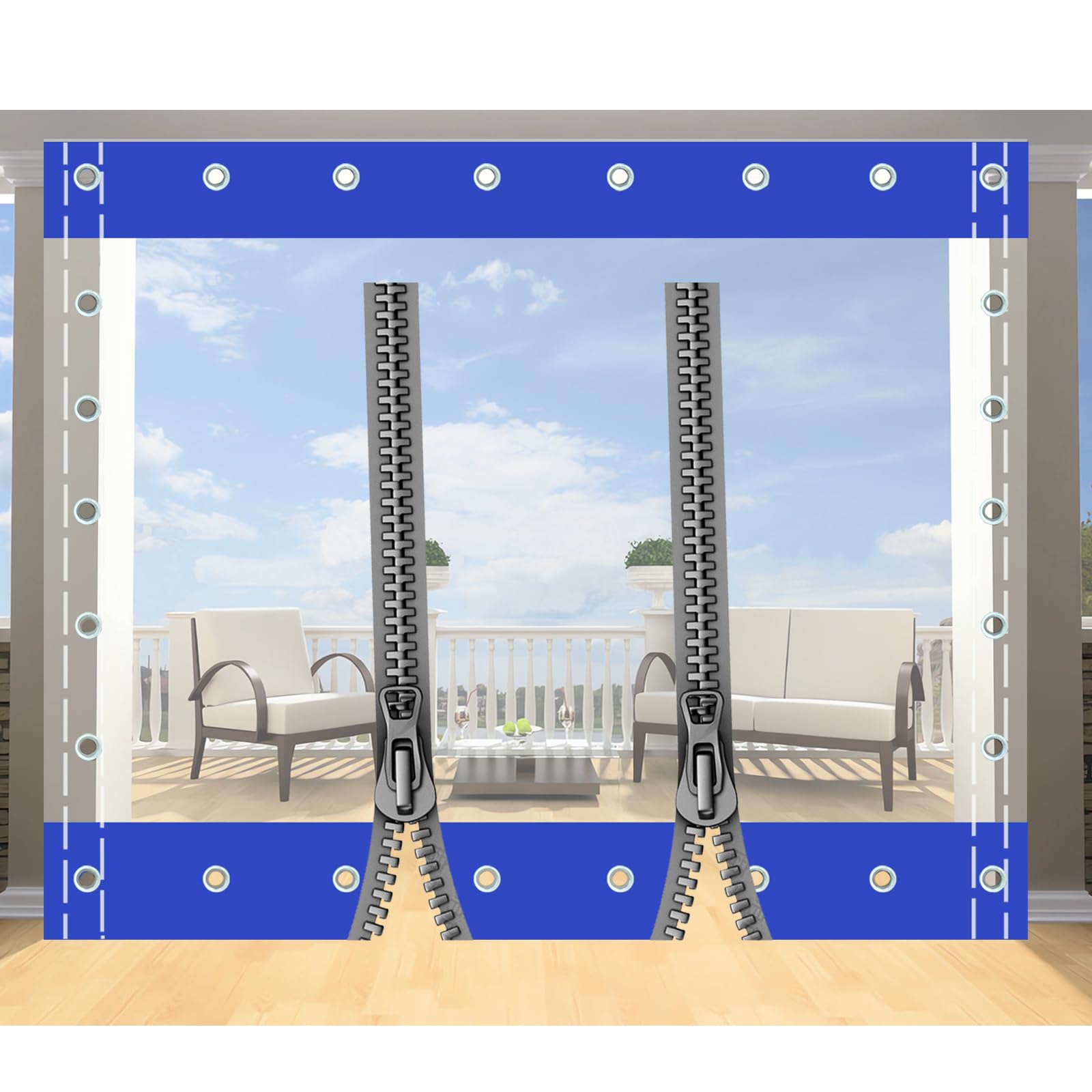 Transparent Tarpaulin Side Panels with Zip,Waterproof Clear Tarp Curtain,Outdoor Heavy Duty Splicing Tarpaulin with Eyelets,for Patio,Pergola, Porch, Gazebo,HxW-2.4x3.2m/7.87x10.5ft,Customisable