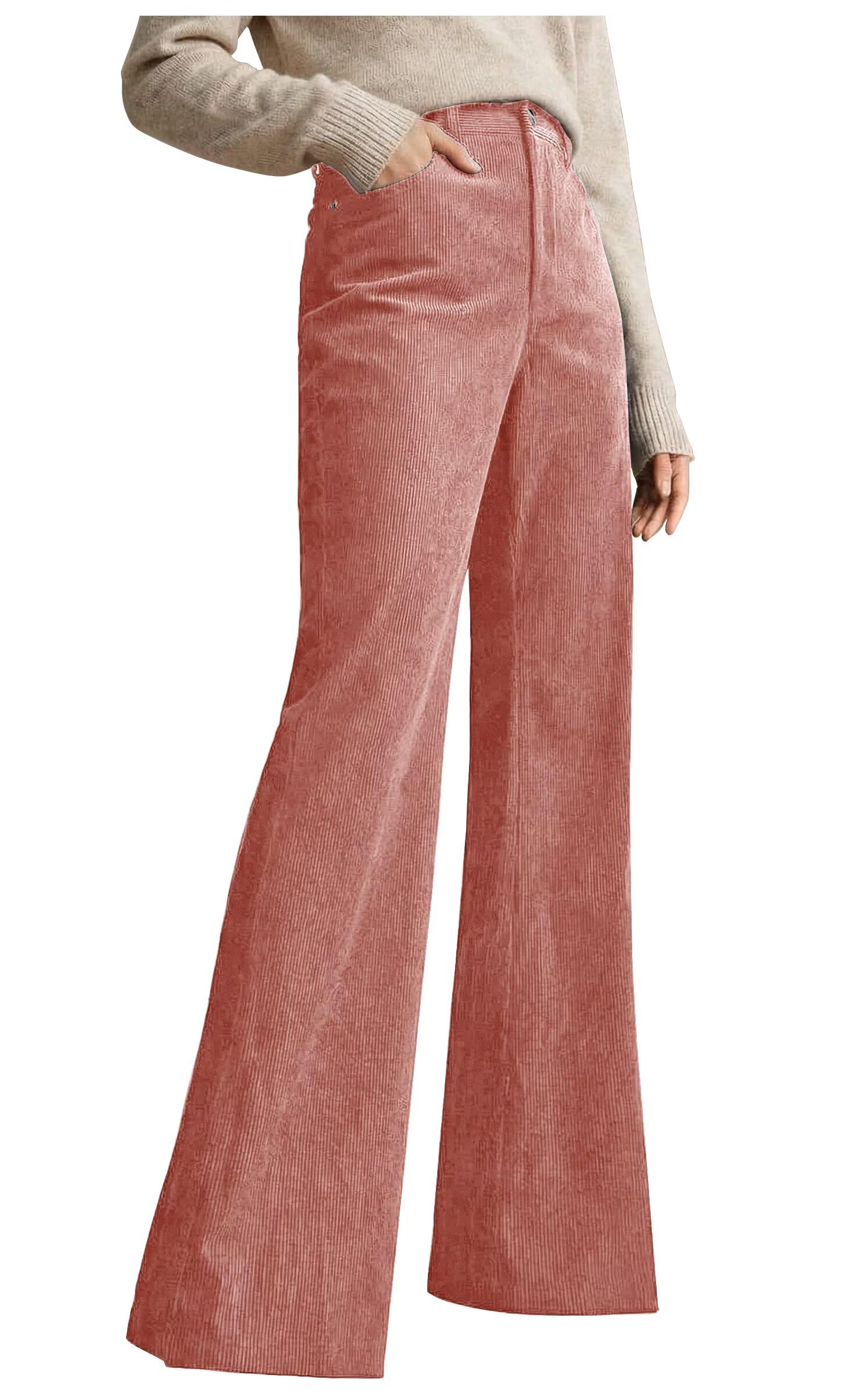 Corduroy Pants Women High Waisted Womens Pants Dressy Casual Bell Bottom Winter Flared Trousers with Pockets