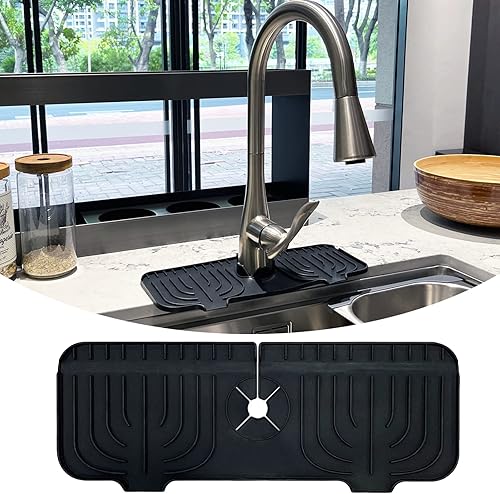 Miniatura 8 de Tapete alargado de silicona con mango de grifo, protector contra salpicaduras de 24 pulgadas, protector de fregadero para cocina, tapete de secado