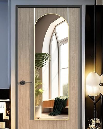 Vista 60 de Espejo de pie arqueado de 71 x 28 pulgadas, espejo de pie dorado de longitud completa para dormitorio, sala de estar, vestidor, espejo alto más
