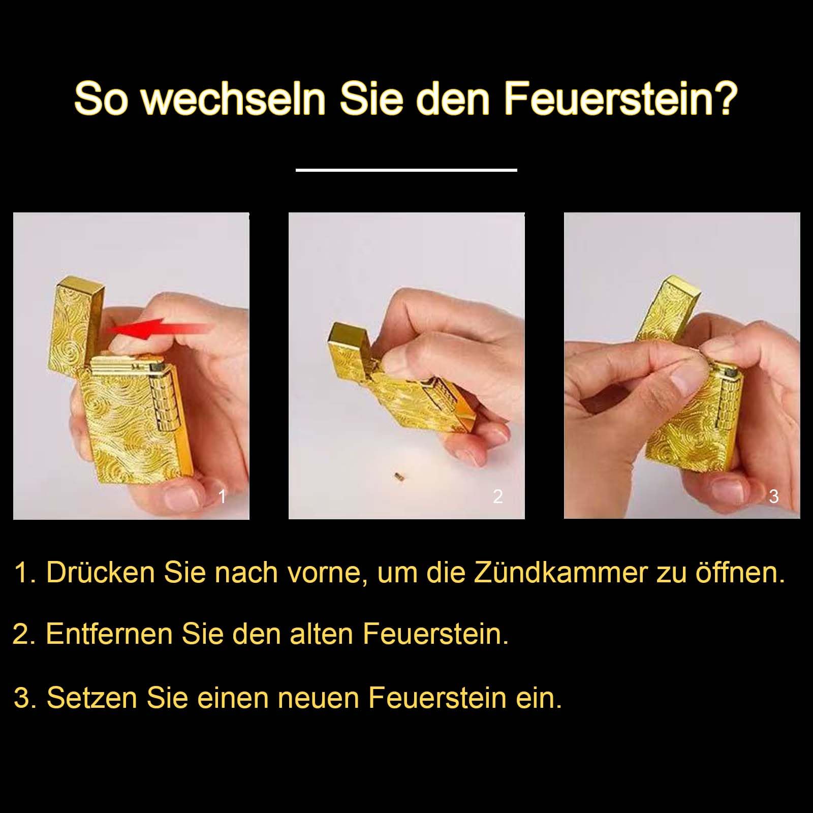 Feuerzeug, Nachfüllbarer Brennstoff, Einstellbare Flammengröße, Sturmfeuerzeug, Männer, Geschenk, Outdoor, Camping (Feuerzeug ohne Brennstoff (Goldener Rautenmuster)