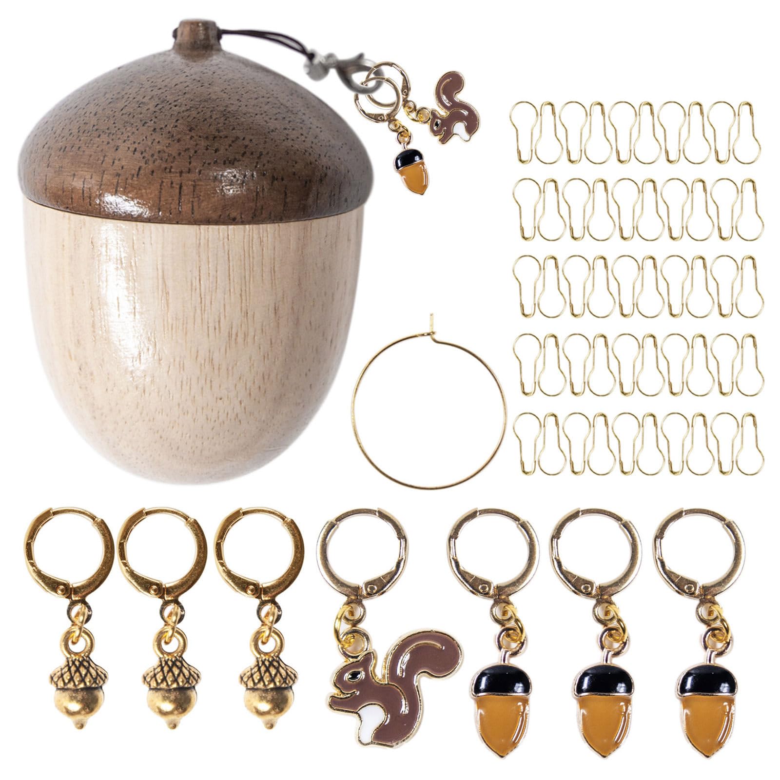 Limtula Nut and Animal Shape Stitching Markers Charm Wood and Metal Locking Stitching Markers for Knitting Crochet Craft Metal Knitting Clamps