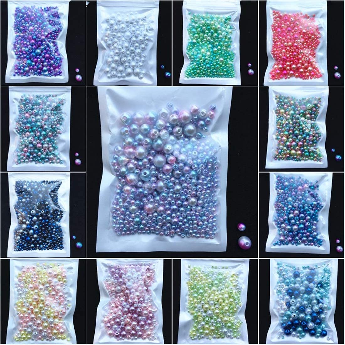 Diy Crafts 16109 Size 3/4/5/6/8mm Beads With Hole Colorful Pearls Round Acrylic Imitation Pearl Diy for Jewelry Making Nail, Pack of 450 150x3 (Pink)