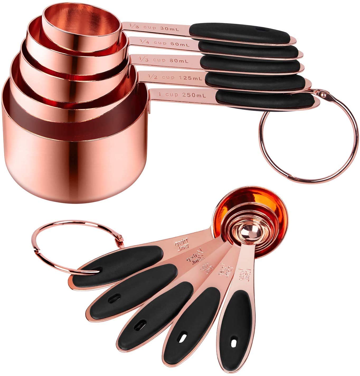 Copper Measuring Cups and Spoons Set,Alfaview Stainless Steel Measuring Cups &Spoons Set of 10 Piece for Dry and Liquid Ingredients, Cooking & Baking (10pcs measuring cups &spoons set)