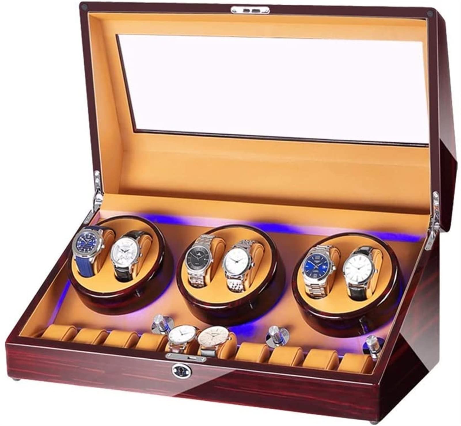 CGCSYZ Automatic Watch Winder Box 6+10 Watch Storage Box Piano Paint Finish Built-in Illumination For Man Women Watches Accessories (C)