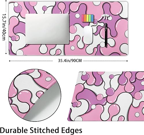 Miniatura 2 de Alfombrilla de mouse color rosa pastel morado XXL, alfombrilla de escritorio extendida geométrica japonesa de 35.4 x 15.7 pulgadas, base de goma