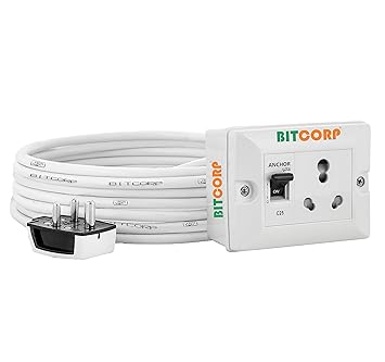 Bitcorp Extension Board Heavy Duty Box 16A 20A 25A with Mcb Thermal Protection 1 Way Socket 1 Mcb (3500) Load Capacity Surge Protection with 30 Meter Long Cable Cord Wall Mount (White)