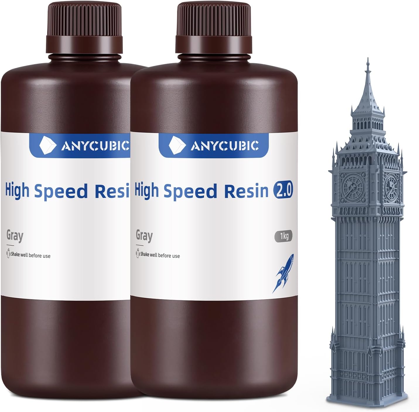 ANYCUBIC High Speed 3D Printer Resin 2.0, Print Up to 3X Faster, Particularly Apply for Large-Size 3D Printing Models, Low Odor (High Speed Grey, 2kg)