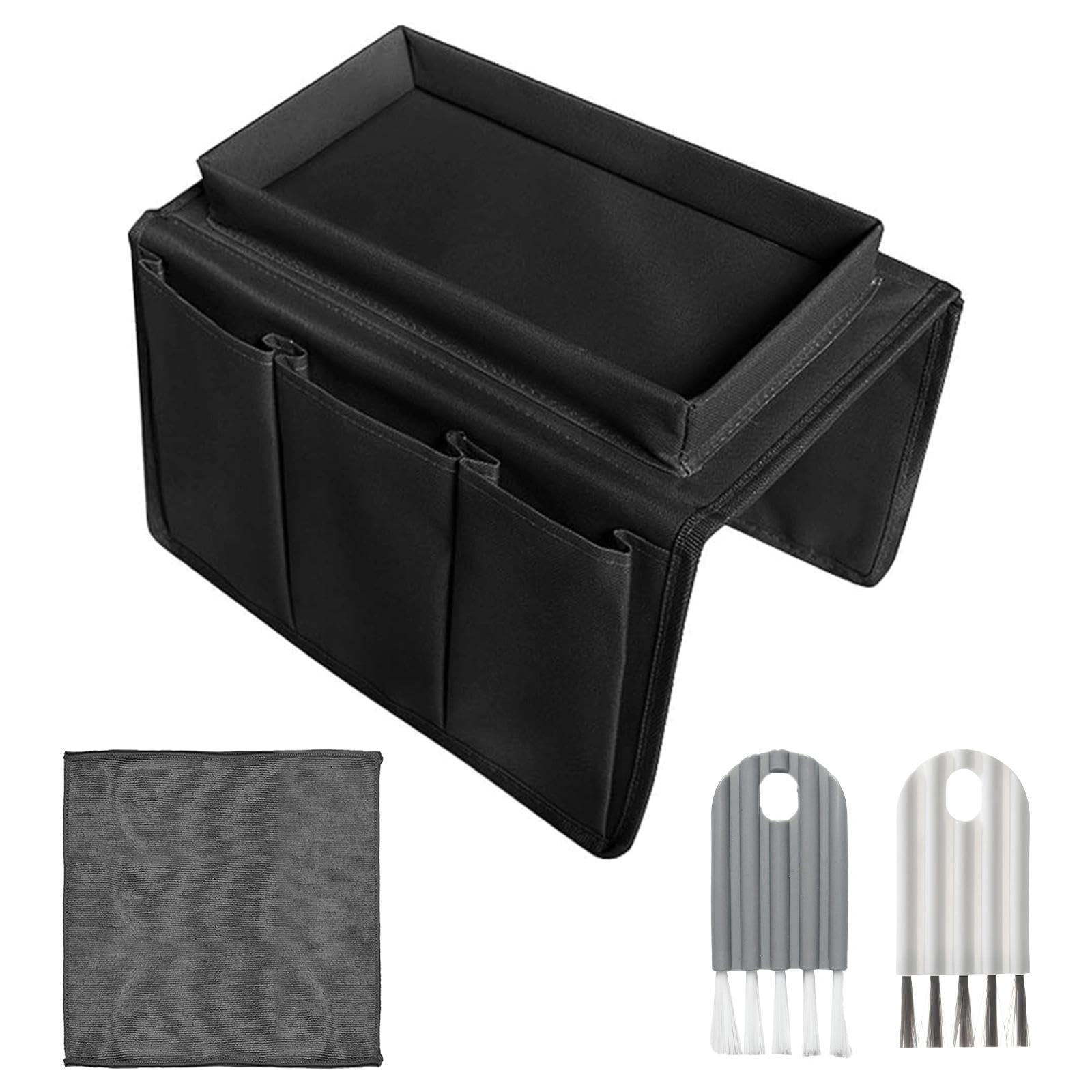 4Pcs Sofa Arm Tray Set, Armchair Tray Organiser Waterproof Non-Slip Sofa Arm Table with 4 Bags for Drinks,Phone,TV Remote Control, Magazine, Book,Snacks, Glasses