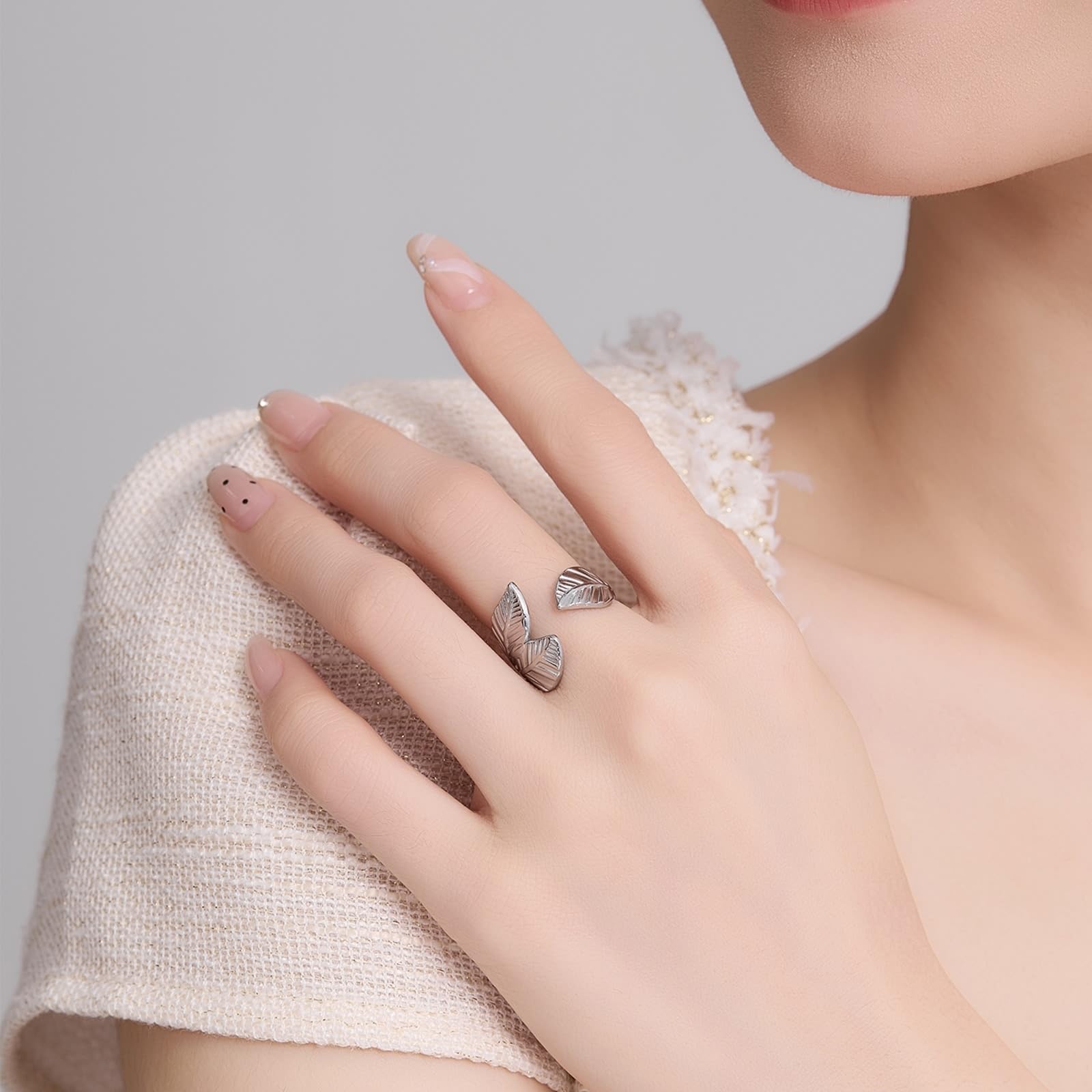 KnSam 18K Au750 białe złoto prawdziwe złoto biżuteria pierścionek zaręczynowy, liść oświadczenie otwarty pierścionek pierścionek ślubny 950 platyna rozm. 47-65