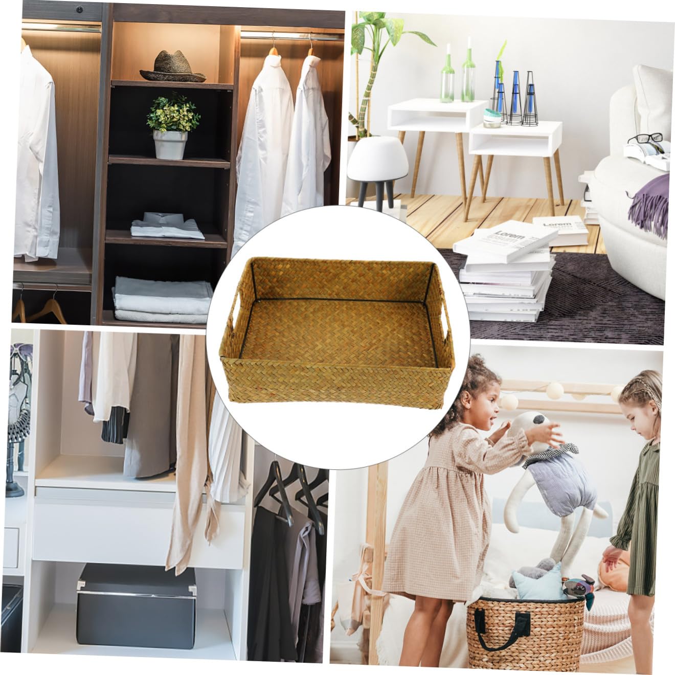 Ipetboom Cesta Organizadora Grande De Asas Laterales, Caja De Almacenamiento Rectangular Tejida a Mano Para Artículos Variados En Hogar y Oficina