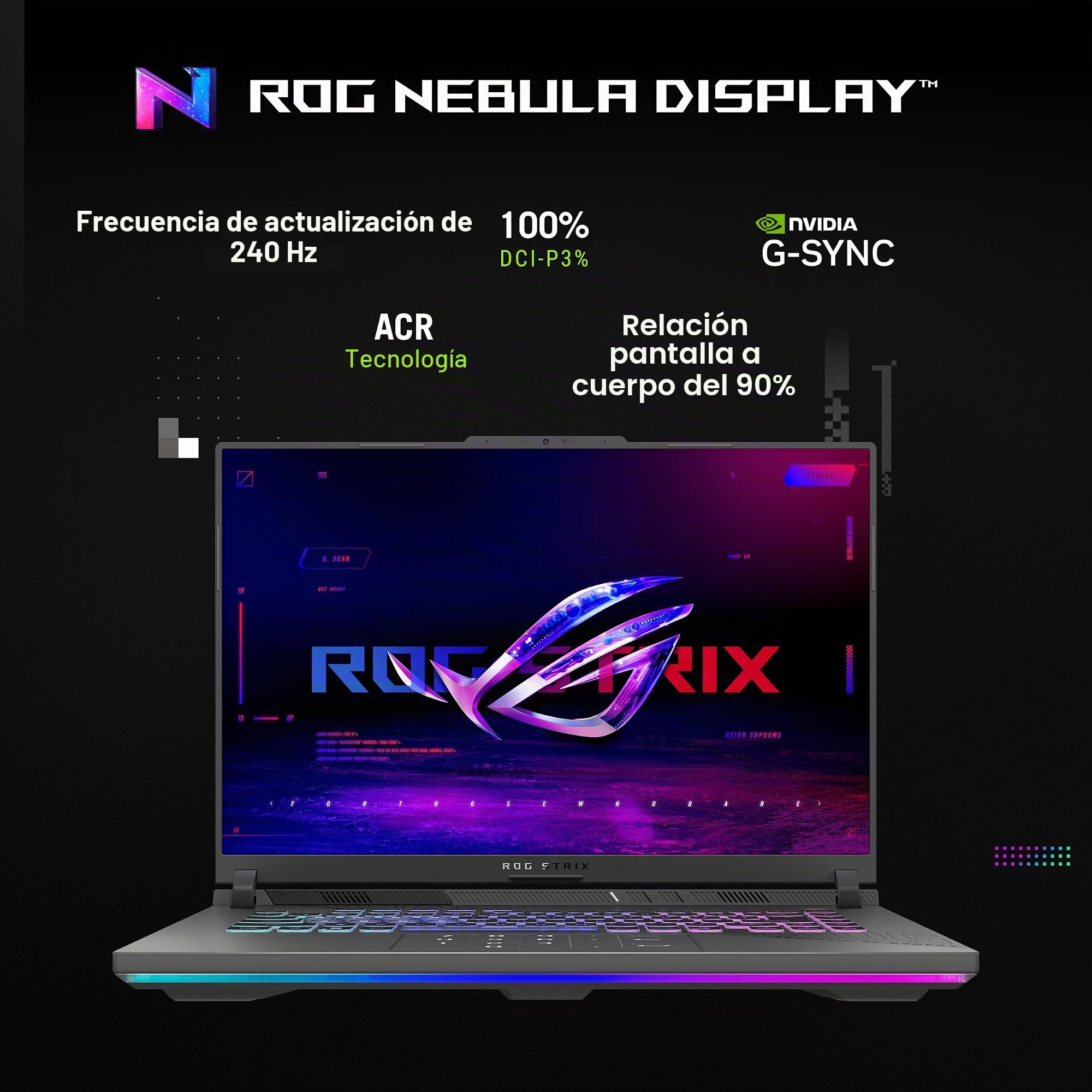 ASUS ROG Strix G16 (2025), 16" ROG Nebula 16:10 2.5K 240Hz/3ms, NVIDIA GeForce RTX 5070, AMD Ryzen 9 9955HX, 32GB DDR5-5600, 1TB PCIe Gen 4ª generación SSD, Wi-Fi 6. E