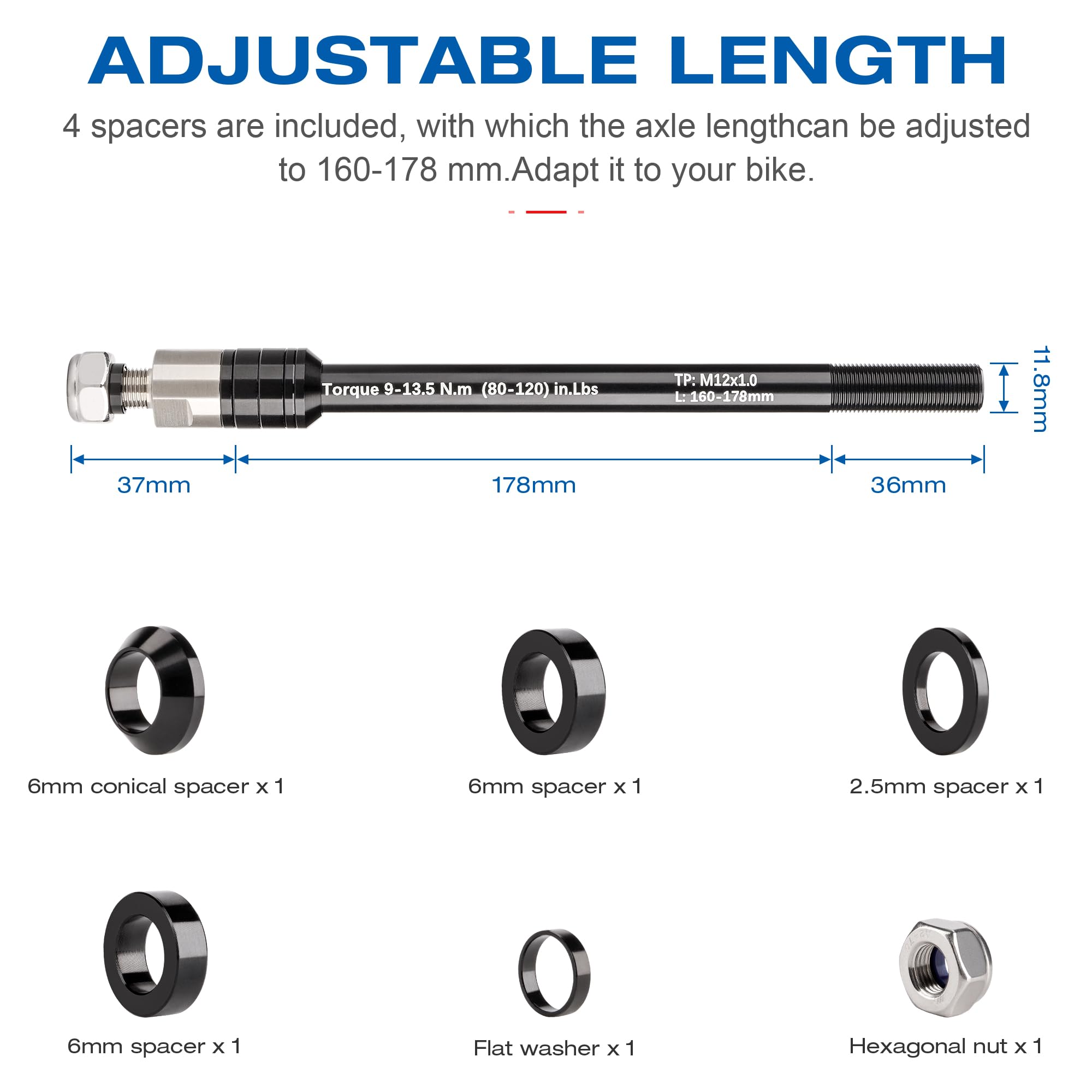 Asse passante da 12 mm per rimorchi bicicletta – Adattatore asse posteriore filettatura M12 x 1,0 gancio traino MTB bici corsa gravel bike nero
