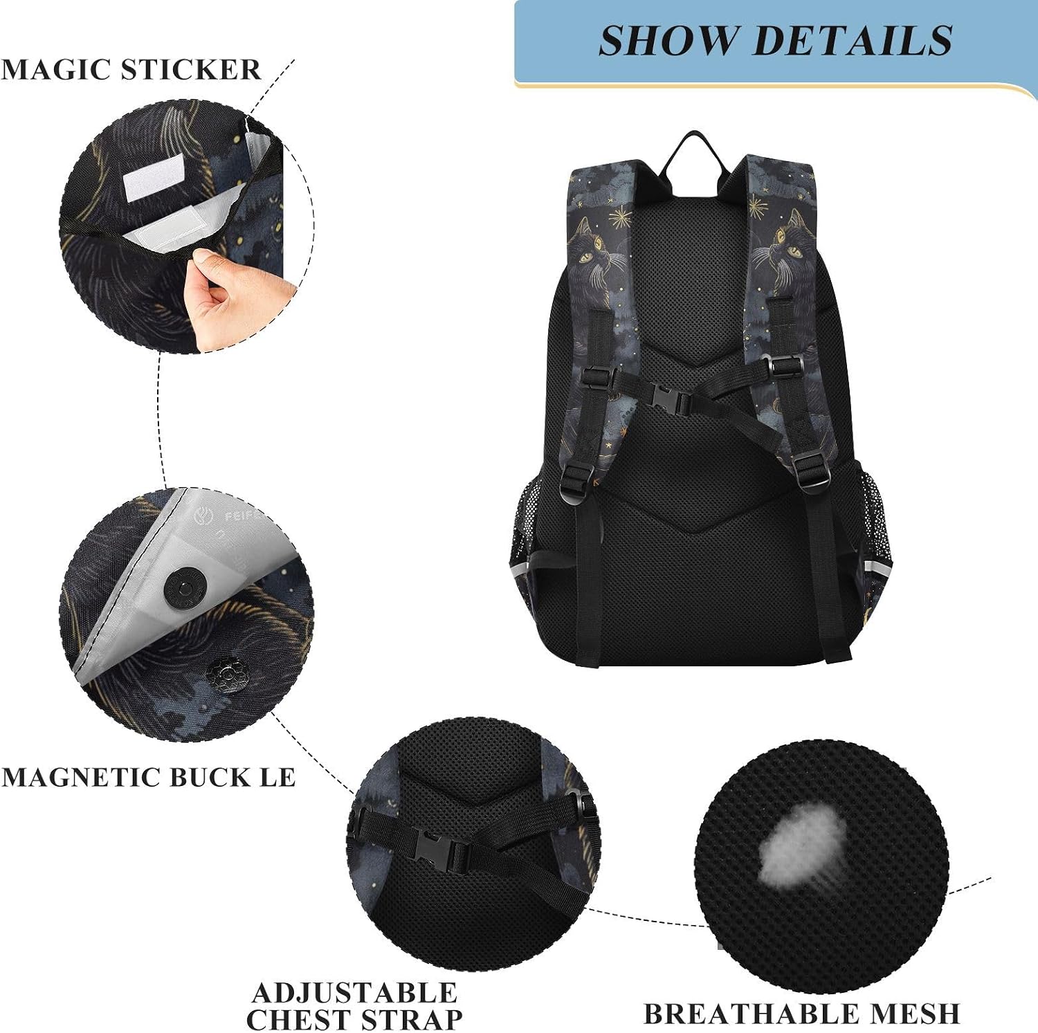 Moon Star Black Cat Travel Laptop Backpack, 17 inch Large Laptops Backpack Business Computer Bag Casual Daypack for Women Men
