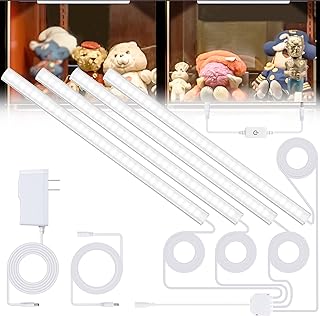 4-Pack Cold White Display Shelf Lights, Under Shelf Lighting with Memory Function, 12 Inch 6000K Plug-in Bookshelf Lighting, LED Cabinet Lights for Display Case/Pantry/Closet/Safe