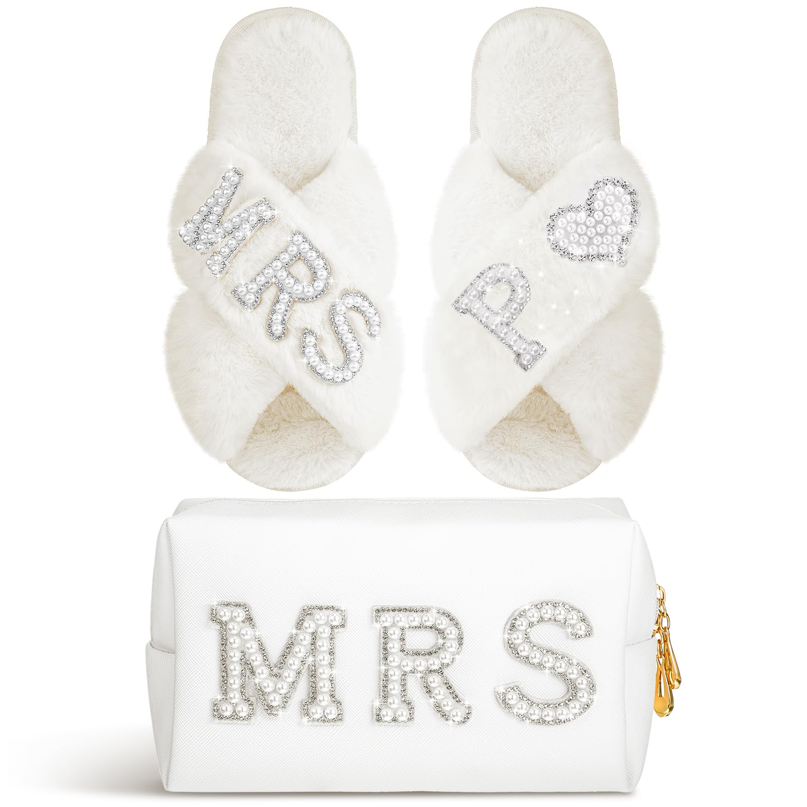 Xtinmee Personalized Bride Slipper Mrs Letter Makeup Bag for Wedding Day, P