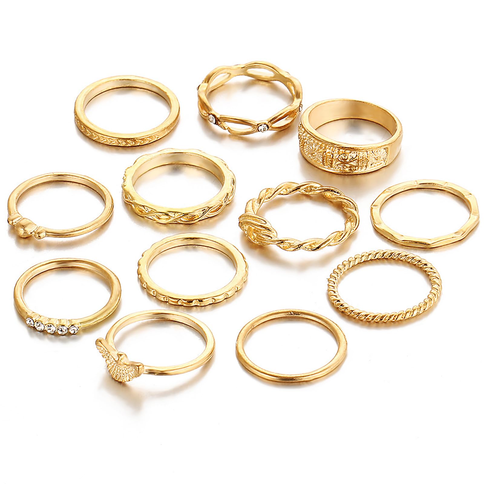 12Pcs/Set Vintage Goldton Boho Midi Finger Knuckle Rings Fashion Women Jewelry
