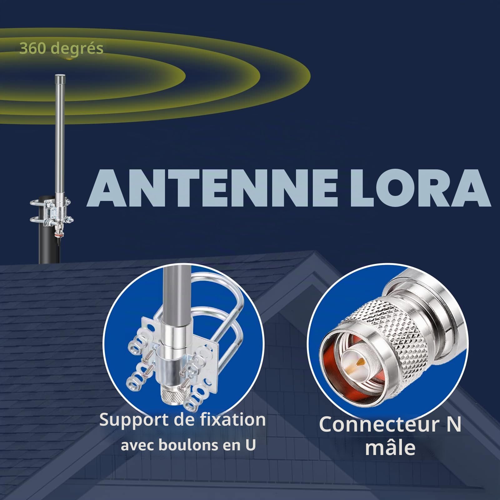 Bingfu Antenne LoRaWAN Extérieure Fibre de Verre 868 MHz 3dBi N-Mâle 50 ohm Étanche pour RAK HNT Bobcat Helium Hotspot
