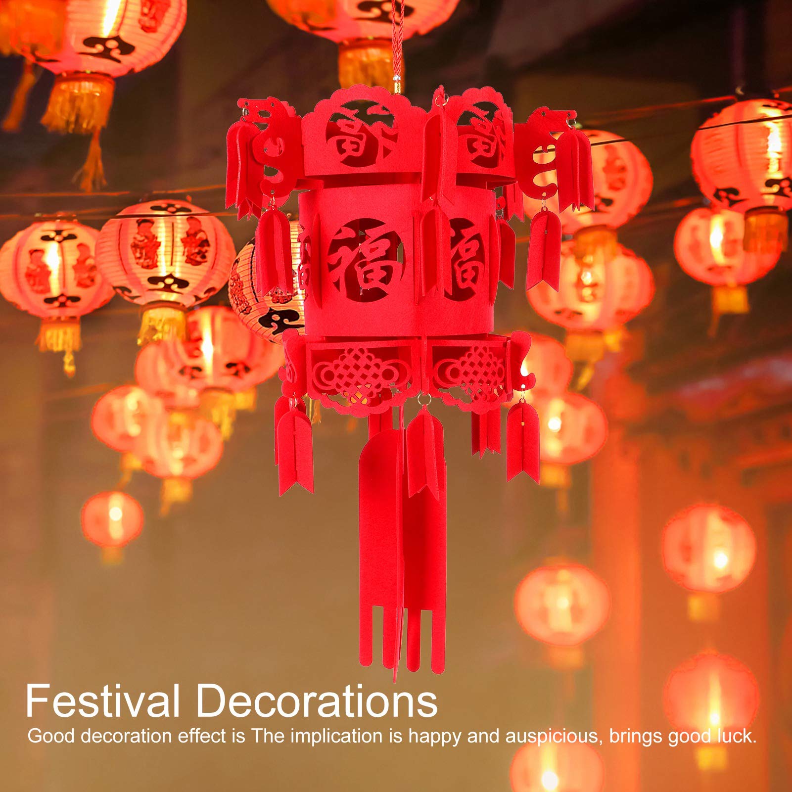 XHTLLO Chinese Lantern Felt Red Pendant, New Year Home and Garden Decorations, Auspicious Spannulus Festival Lantern, Easy Assembly