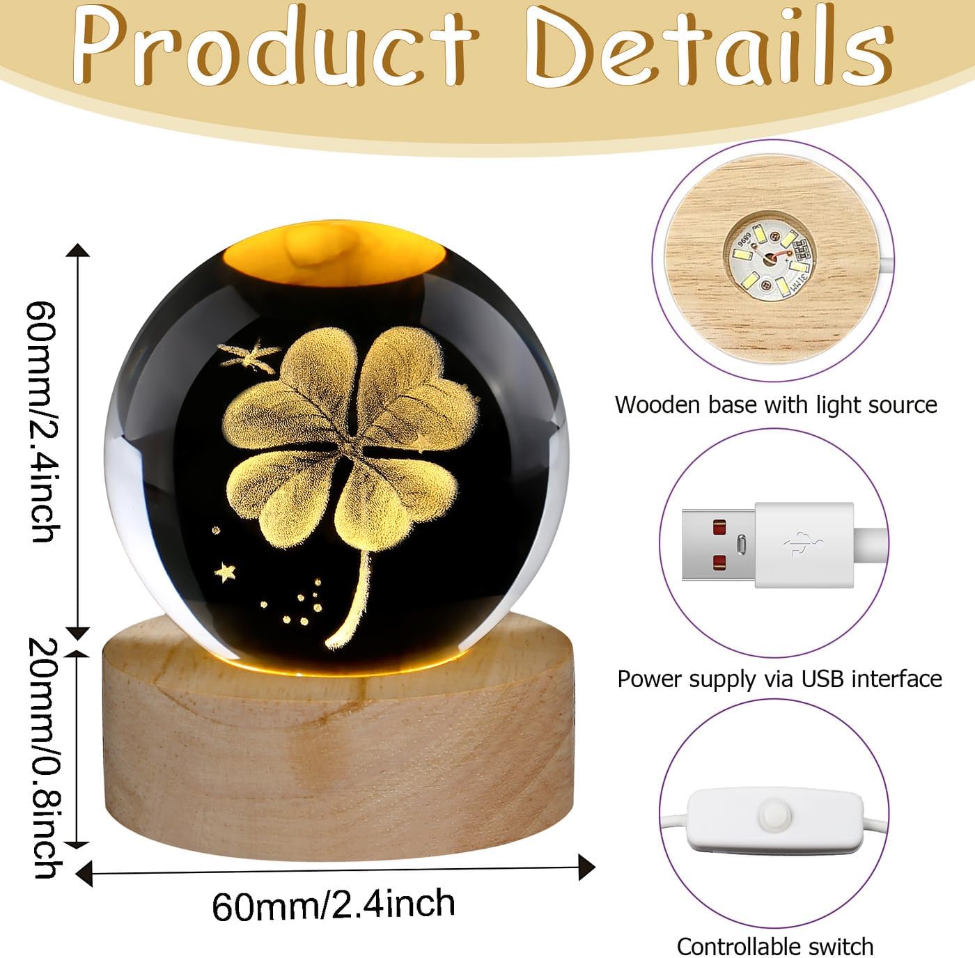 DUQGUHO Four Leaf Clover Crystal Ball 4 Leaf Clover 3D Globe Figurine 2.4inch Good Luck Shamrock Irish Gifts for Women image 4