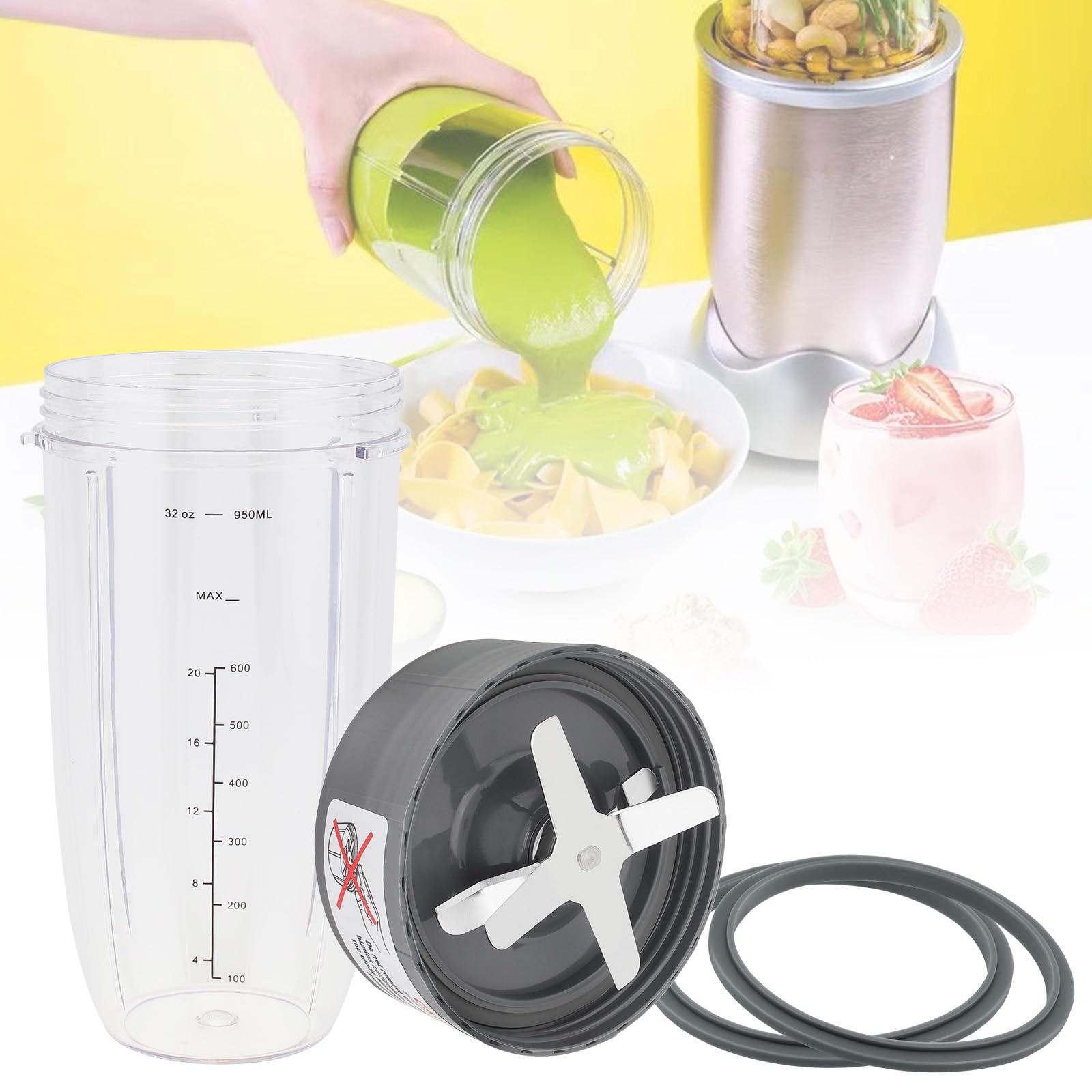 Pièces De Rechange Compatibles NutriBullet - Gobelet 32 Oz + Lame Extracteur + Couvercle Rabattable - Pour NutriBullet Pro 900W Et Série 600W - Sans BPA, Acier Inoxydable