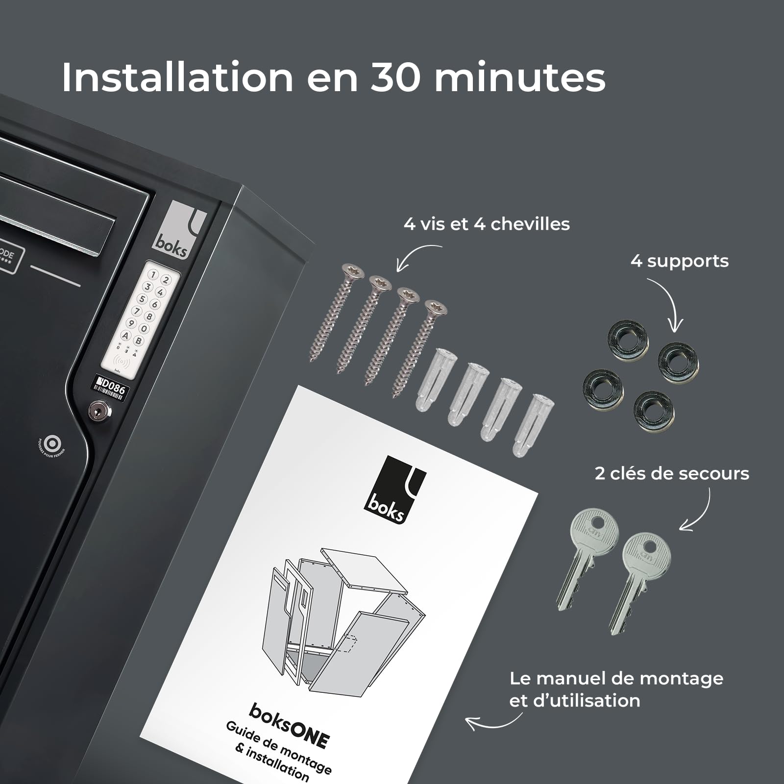 Boîte aux Lettres et Colis Boks Grand Format Universelle, Intelligente et sécurisée - Gris Anthracite (RAL 7016)