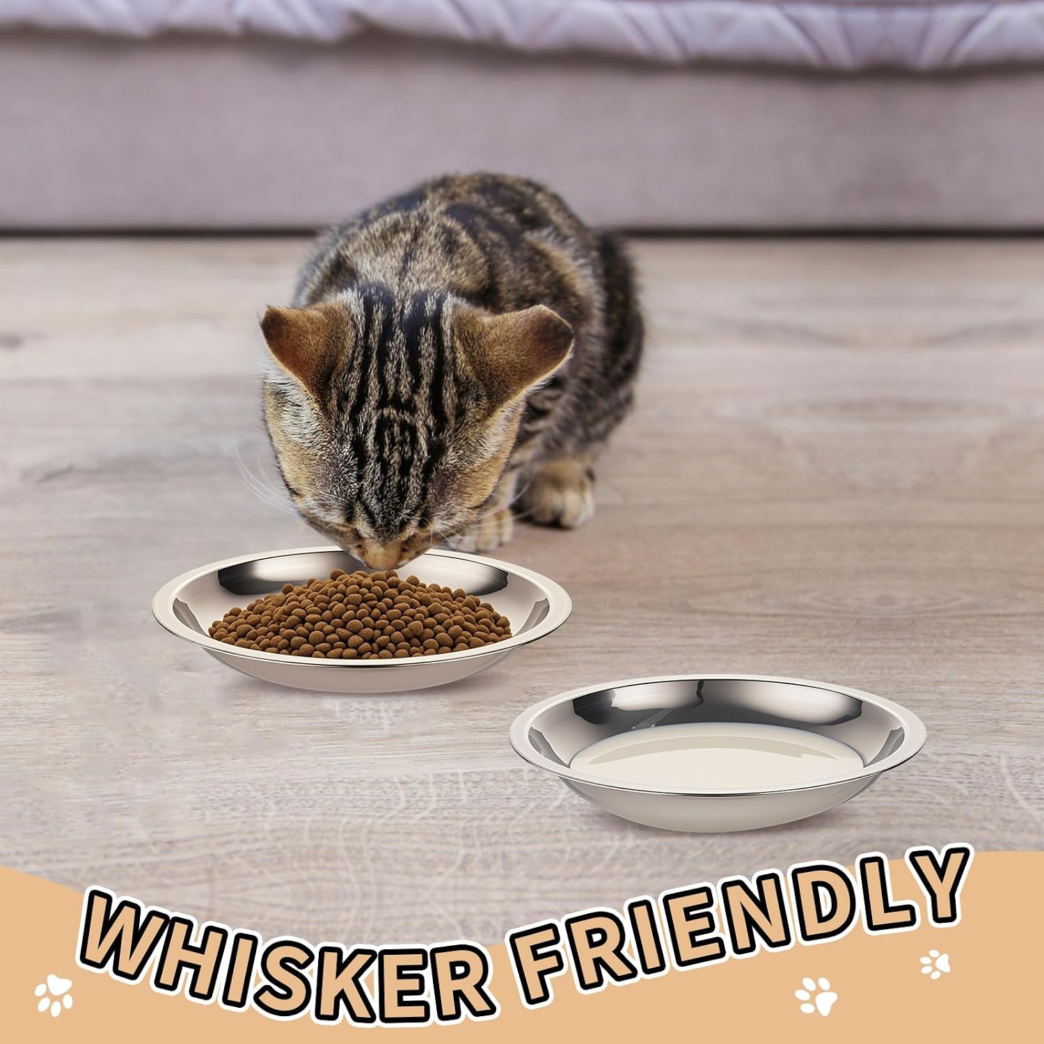 6PCS Stainless Steel Pet Food Bowls, 7" Shallow Metal Bowl for Cat Puppy | 304 Stainless Steel, Whisker Friendly, Wide, Wet Food Water Feeding Dishes, Replacement Elevated Pet Plate for Small Dog