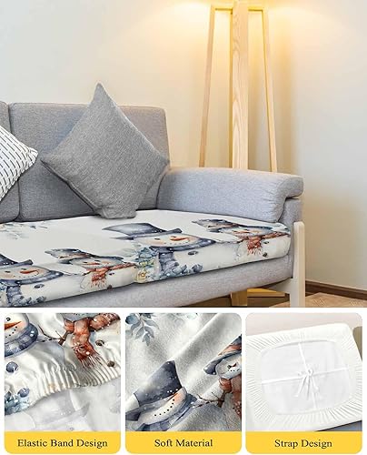 Miniatura 4 de Fundas de cojín elásticas de eucalipto de muñeco de nieve para sofá, seccional/individual/L/T, funda protectora para muebles con parte inferior