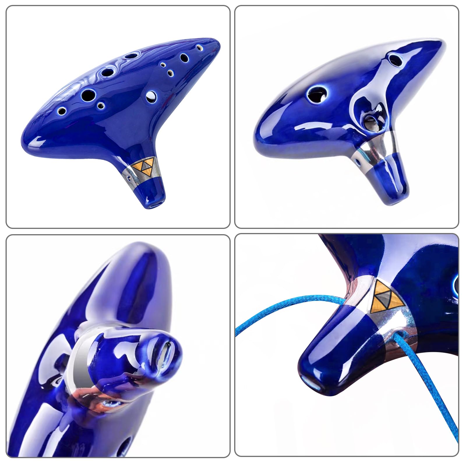 Nizirioo Ocarina, 12 Trous Alto C Ocarina, Céramique Piccolo Instrument Avec Présentoir En Forme De Main, Sac De Protection, Lanière Tour De Cou Et Livre De Chansons (Bleu)