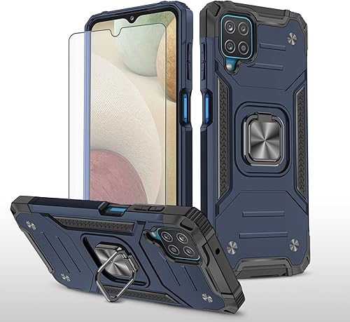 Asuwish Funda de teléfono para Samsung Galaxy A22 4G de 6.4 pulgadas con protector de pantalla de vidrio templado y soporte de anillo, accesorios de