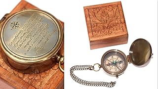 NAUTICAL ART HOME Thoreau's Go Confidently Quote Engraved Compass with Carved Wooden Box | Brown Antique Brass Compass Gift with Wood Box for Son, Father, Love, Sister, Colleague, 2 inch Compass