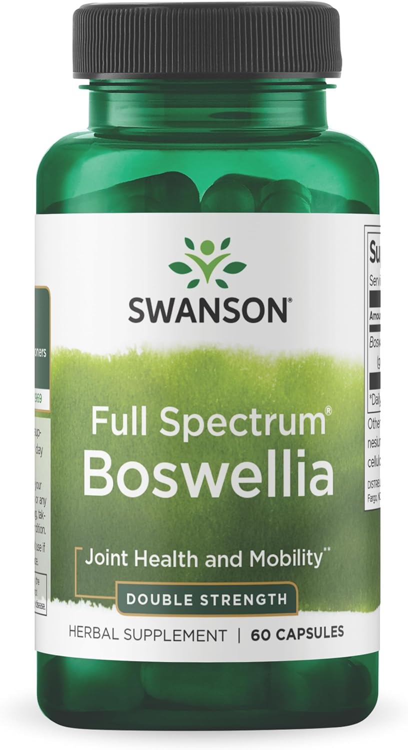 Swanson Double Strength Boswellia – Ayurvedic Herb for Joint Flexibility & Mobility Support – Boswellia Serrata Resin – (60 Capsules, 800mg Each)