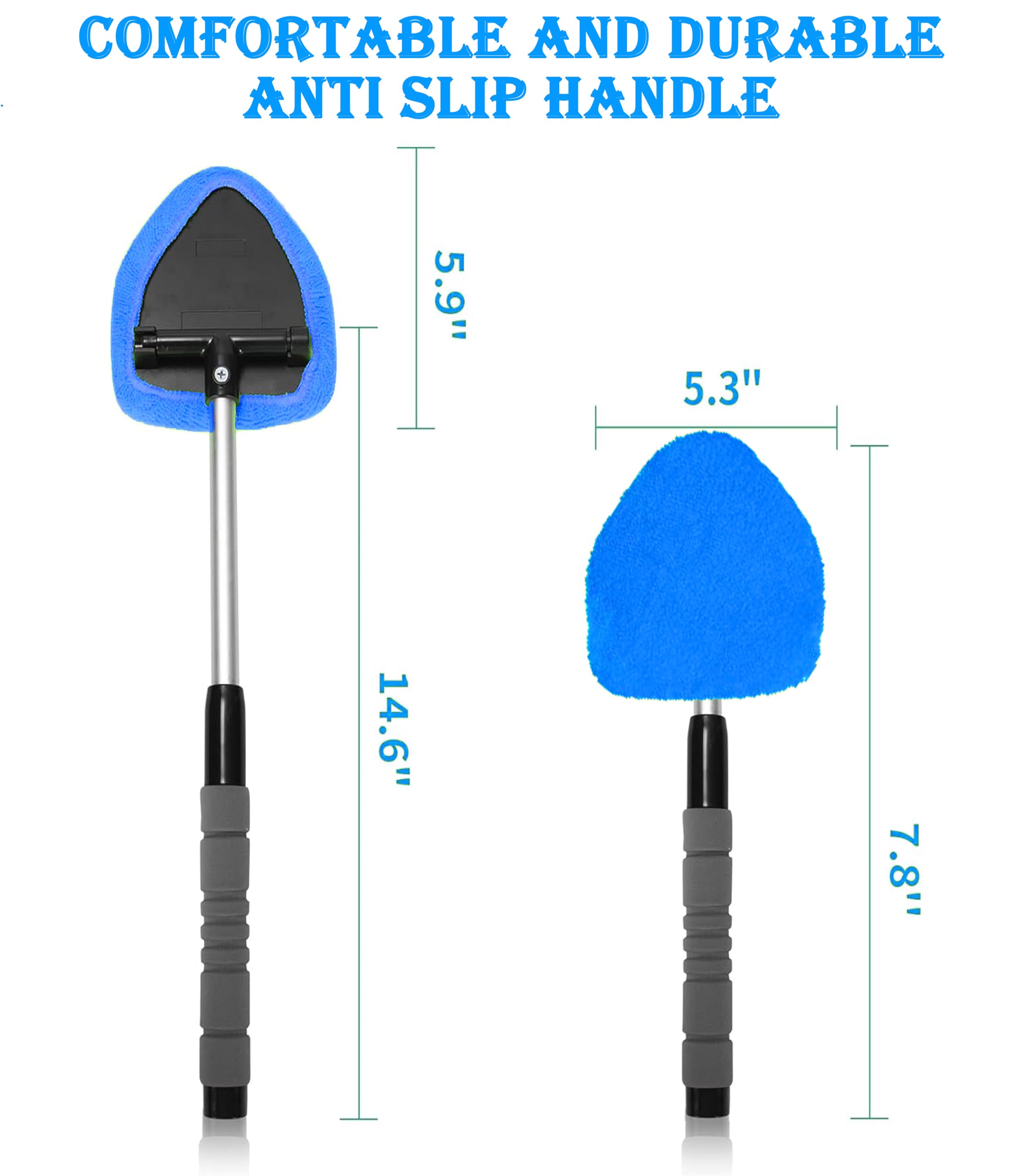 Herramienta de limpieza de parabrisas de coche, herramienta de limpieza de parabrisas de coche con almohadillas de microfibra reutilizables, kit de limpiaparabrisas de vidrio con mango extensible,