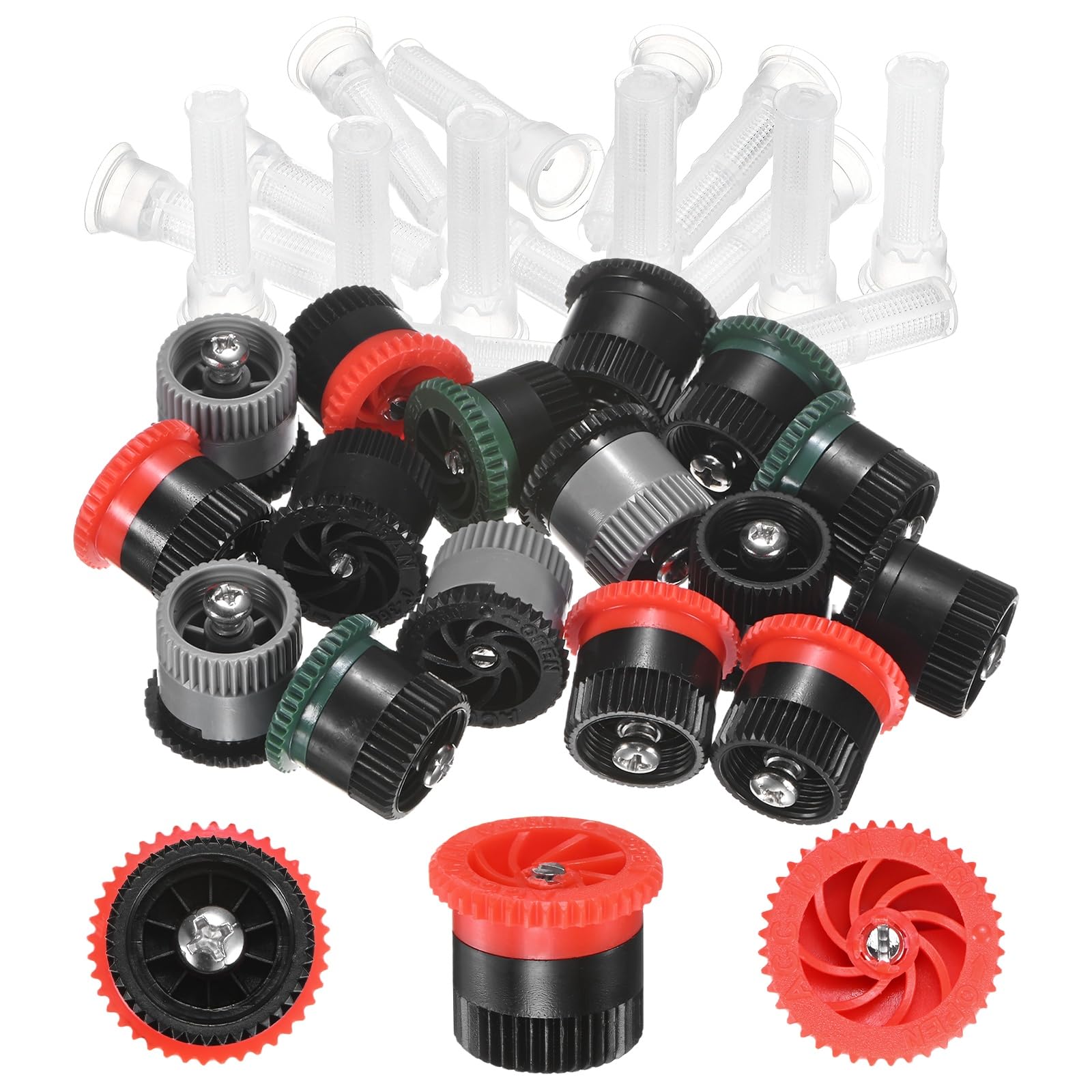 M METERXITY 1-Set 4A Variable Arc Nozzle, 0.94 In/2.4 cm Sprinkler Heads Replacement 7 to 17 Ft Radius with 16 Filter for Gardens/Lawns [10 Van, Mixing 4 Colors B]