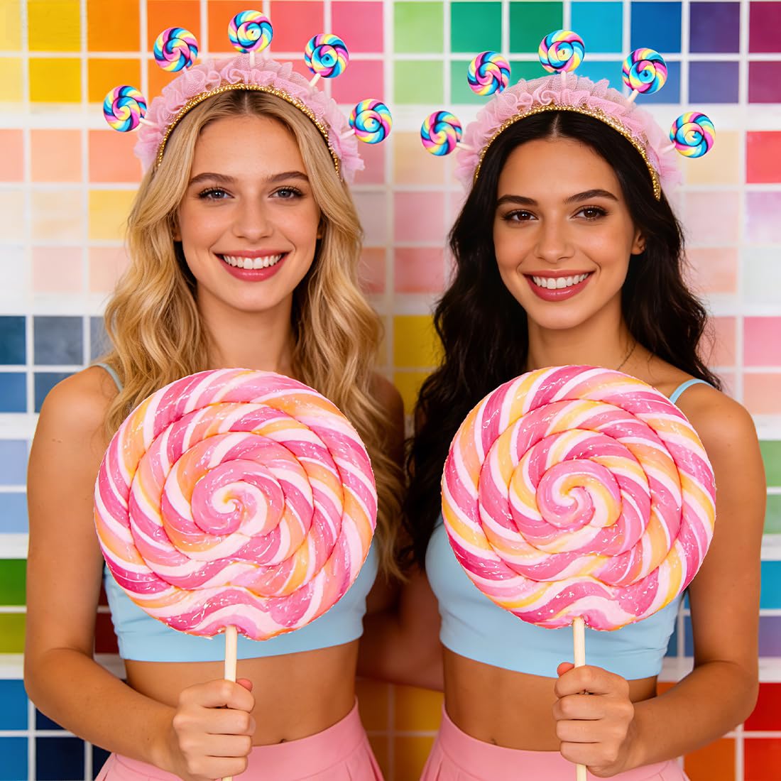 Cukierkowa opaska na włosy, na karnawał, dla kobiet, słodka ozdoba na głowę, cukierki lollipop, tęczowa opaska do włosów, urocza cukierkowa opaska do kostiumu, akcesoria na karnawał imprezę tematyczną