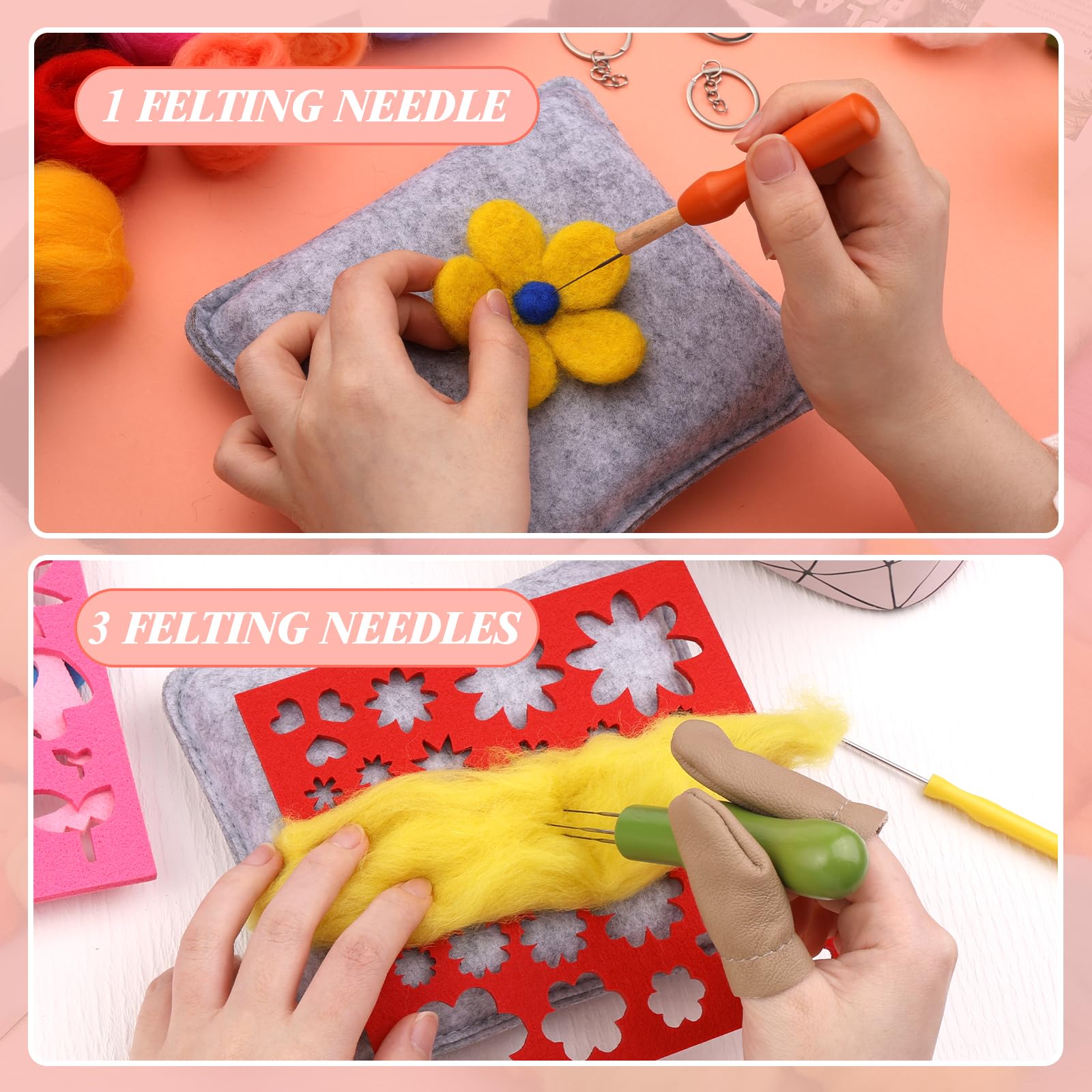 Axmru 215-teiliges Nadelfilz-Set, Wollgarn, 60 Farben, Grundfilz-Werkzeuge und Zubehör, Nadelfilz-Starter-Set, Handwerk mit Schaumstoffmatte, Filzformen und Aufbewahrungsbox für DIY Handwerk