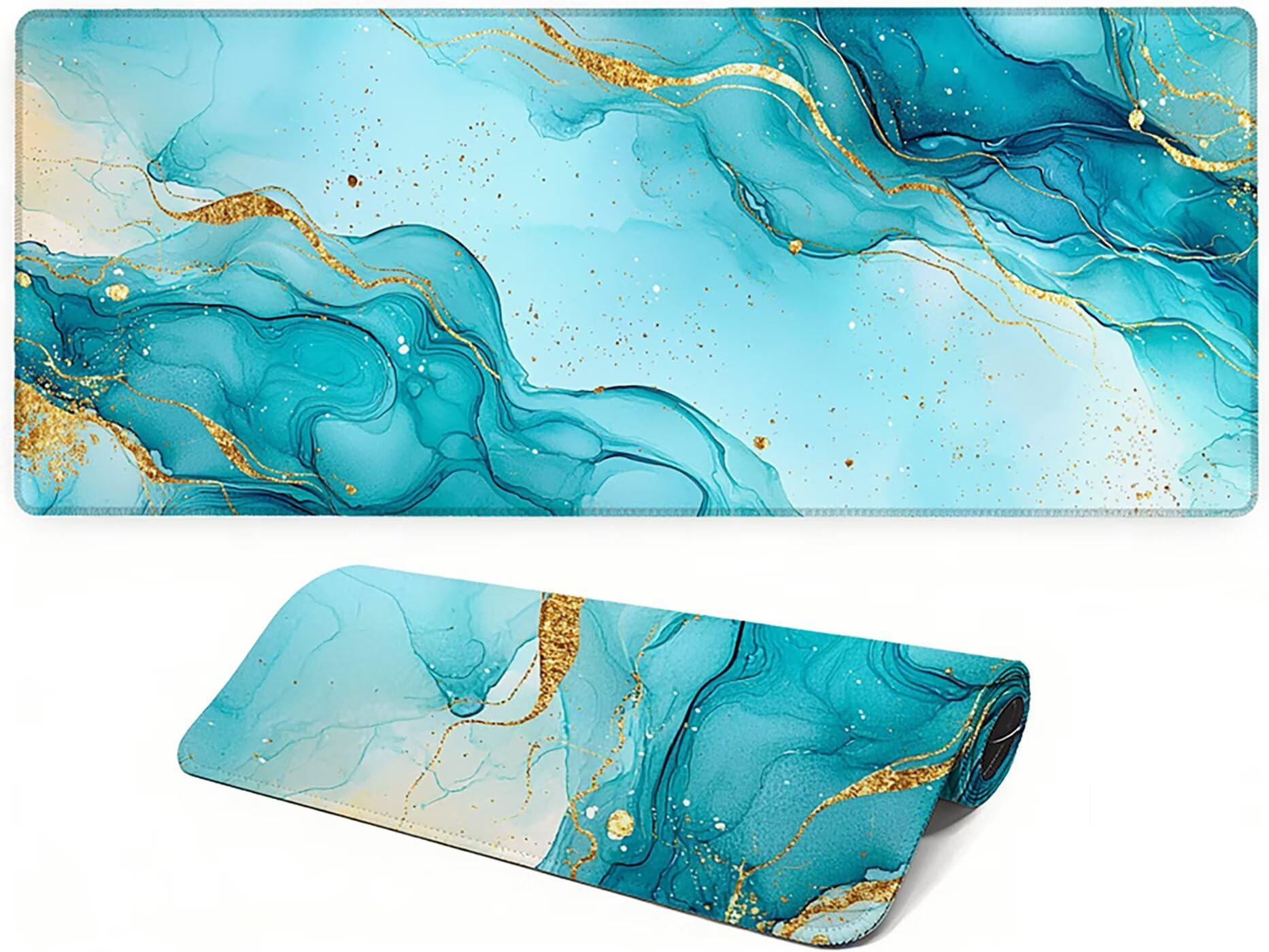 Lpfieonn Marmormuster Großes Schreibtischunterlage, XXL Schreibtischunterlagen, Blau XXL Wasserdicht Gaming Mousepad mit Vernähter Rand und Rutschfeste Gummibasis, für Hause/Büro 120x60cm PF-2341