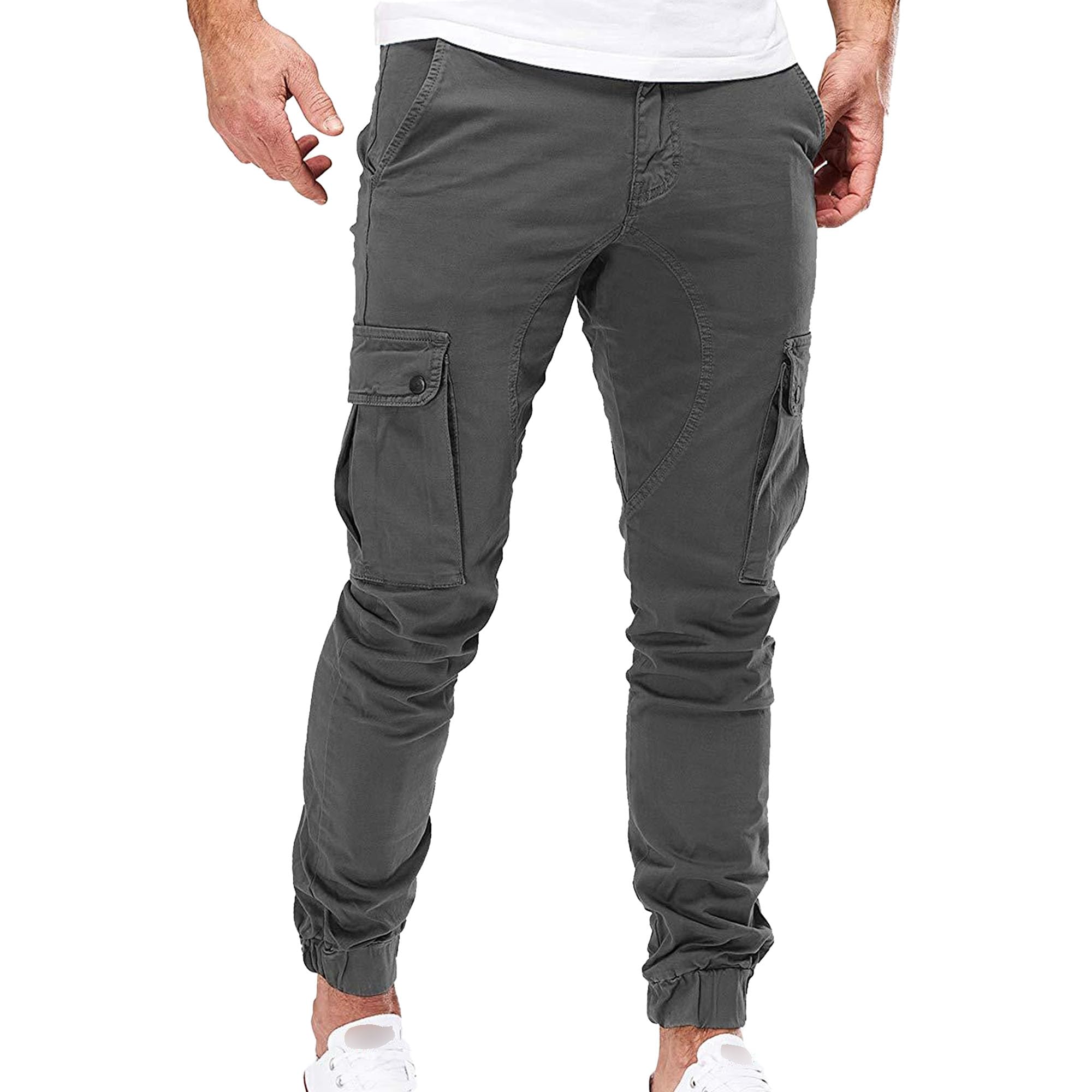 Men's Multi Pocket Jogger Woven Cargo Pants Casual Elastic Waist Tactical Trouser Regular Fit Multi-Pocket Work Pant (Grey,XX-Large)