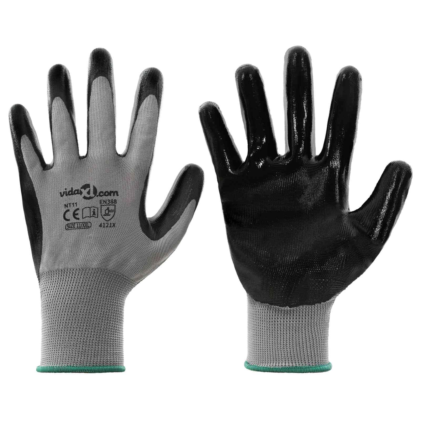 Lot de 24 gants de travail en polyester gris et noir 11/XXL pour l'intérieur et l'extérieur
