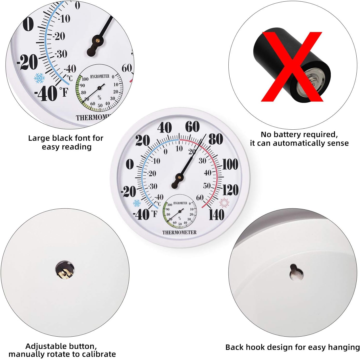 White 10-Inch Indoor Outdoor Thermometer Hygrometer