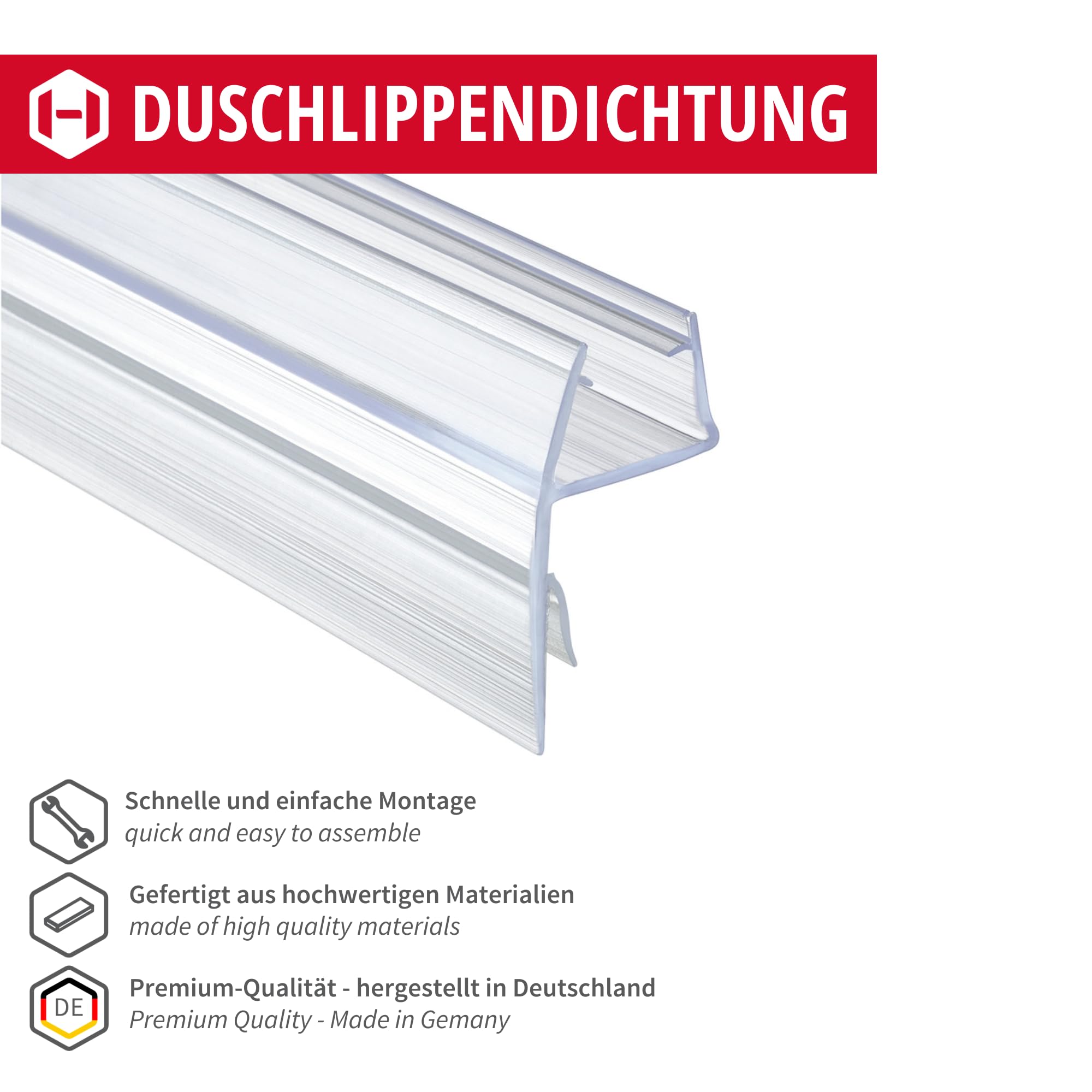 Gedotec Junta de repuesto de 180°, junta de ducha de 10-12 mm, junta de puerta de cristal para mamparas de ducha, mamparas de ducha, junta labial de plástico PVC transparente,