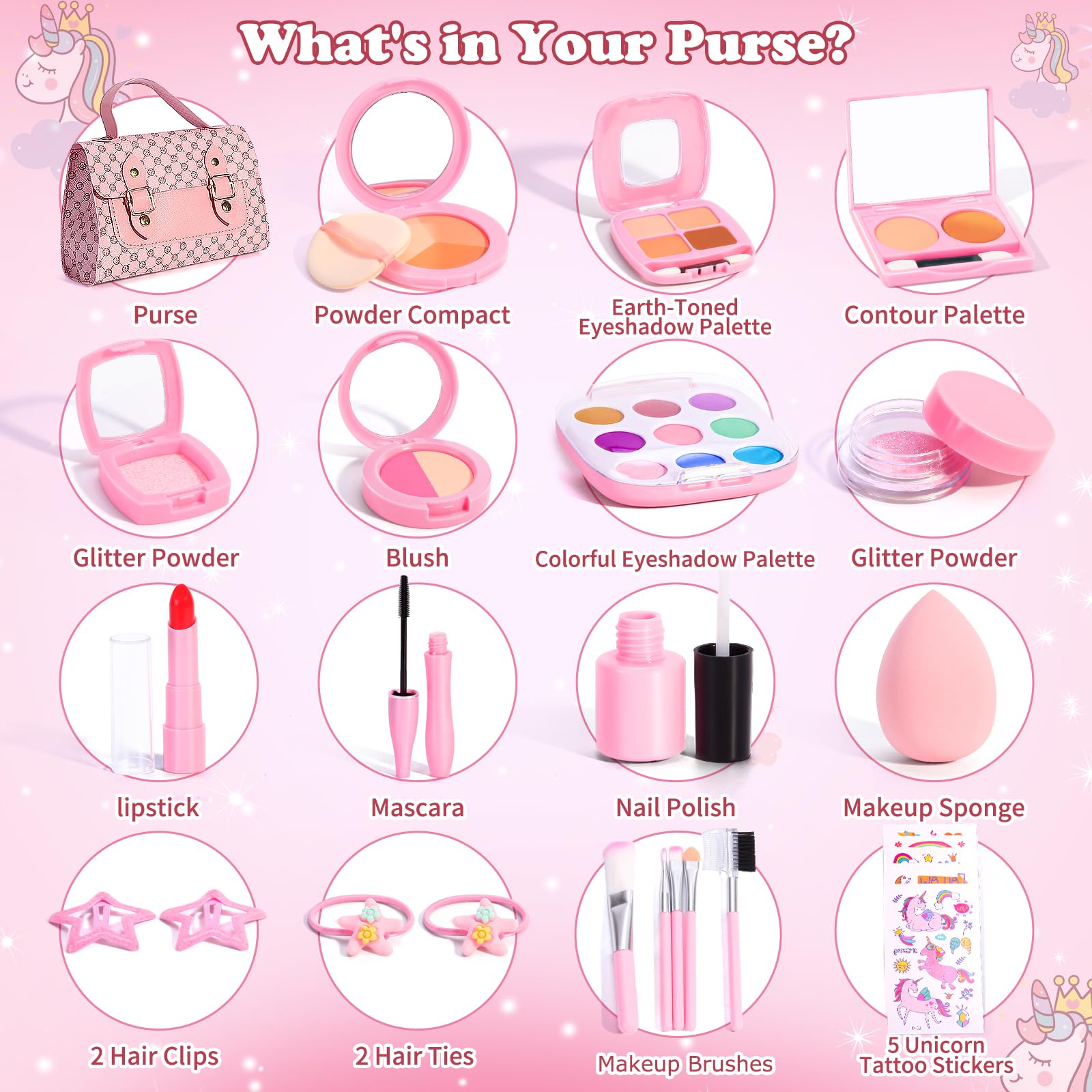 Juego de maquillaje para niños de 3 a 5 años, kit de maquillaje falso para niños pequeños, kits de maquillaje para niñas pequeñas de 4 a 6, juguetes de maquillaje falsos para regalo de cumpleaños 2