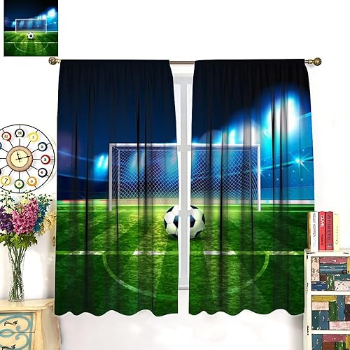 Miniatura 3 de Cortinas opacas de fútbol para habitación de los niños, hermosos patrones de red de fútbol de estadio de fútbol, decoración del hogar, cortinas con