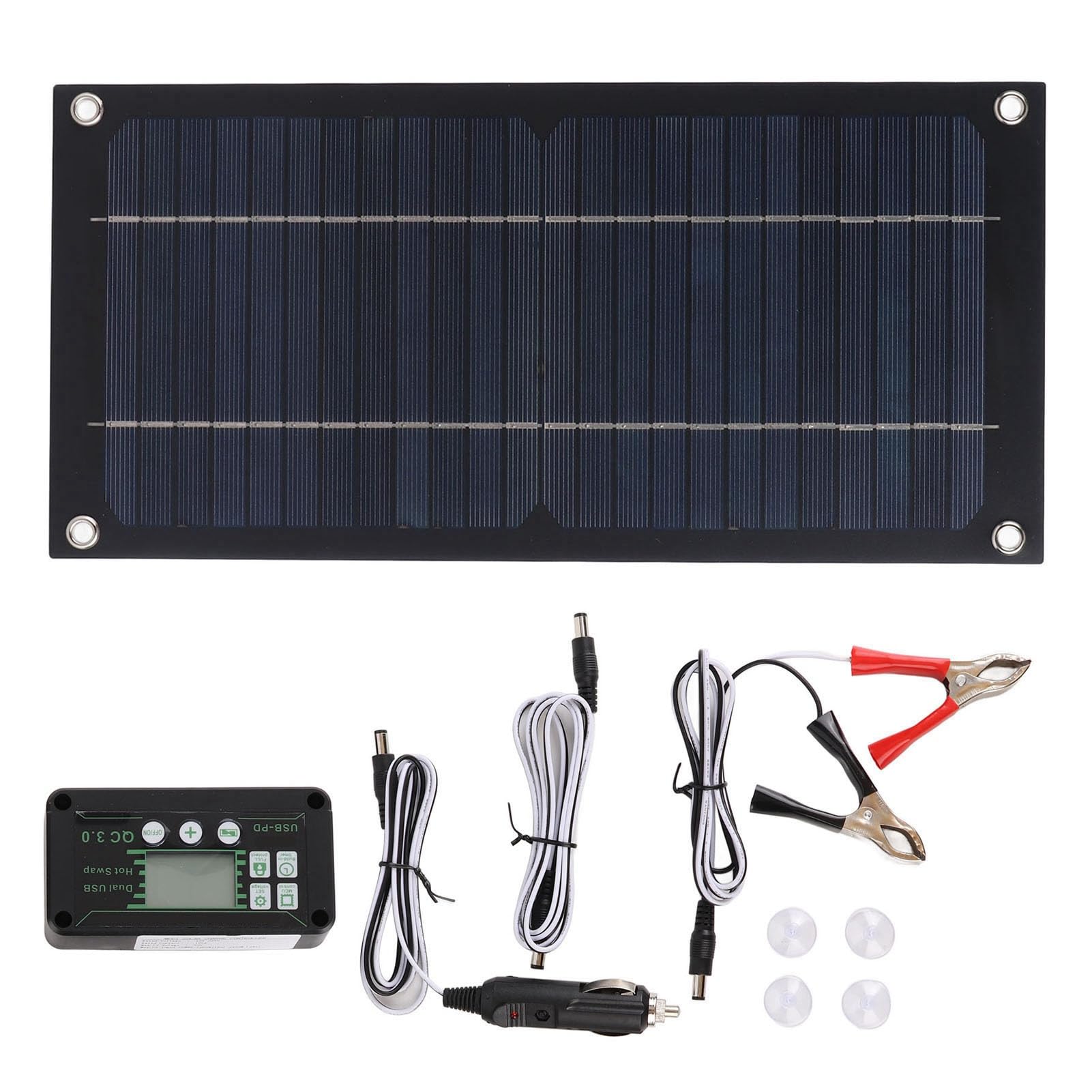 600W Solarpanel Ladegerät Mit 100A Regler – Monokristallin, Tragbar, Inkl. Saugnäpfe, Autoladekabel Und Klemmen, Für Wohnmobil, Camping, Boot Und Garten